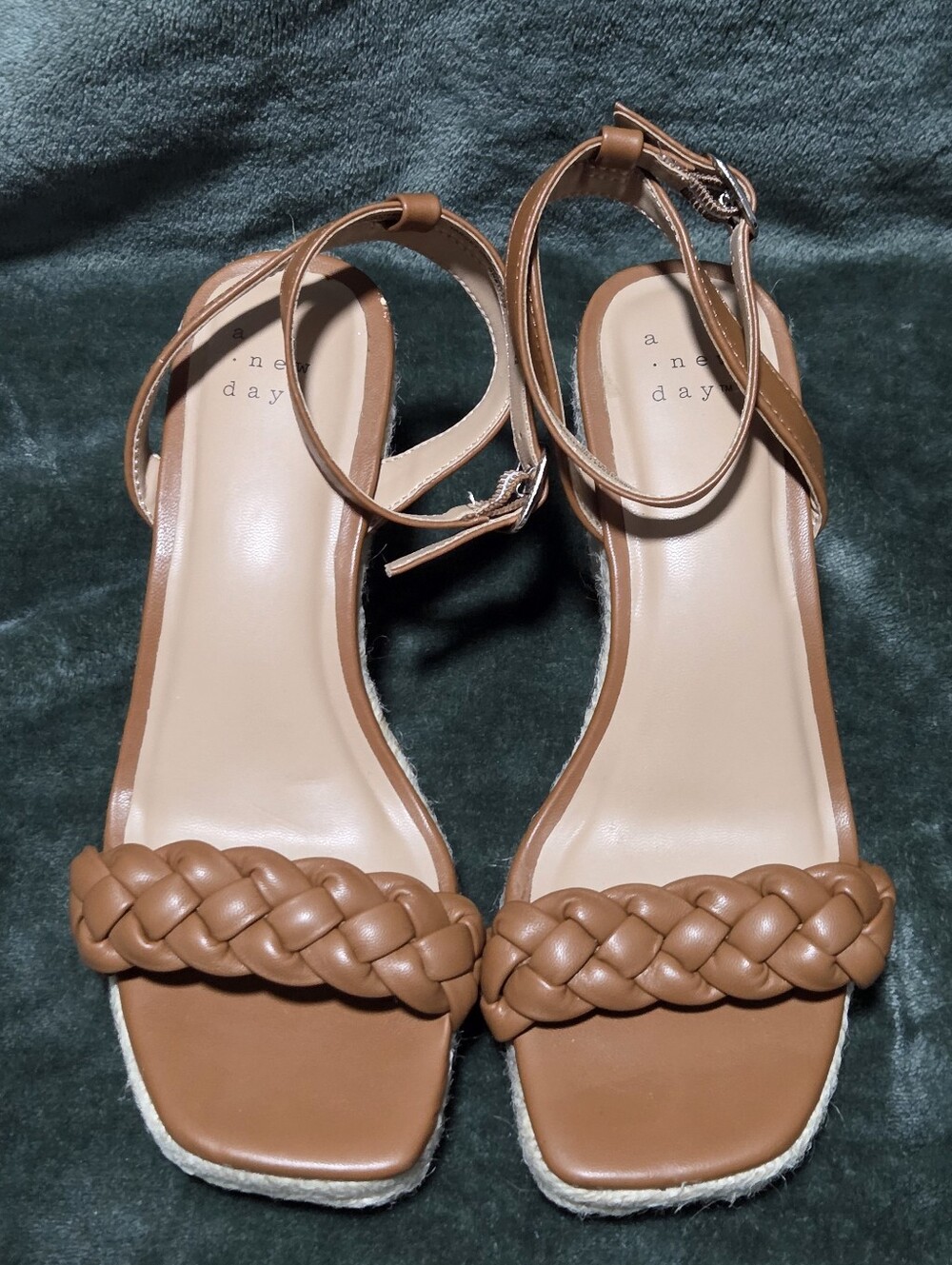 a new day Cognac Braided-Strap Ankle-Wrap Sandals
